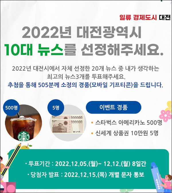 대전광역시 10대뉴스 투표이벤트(스벅등 505명)추첨,간단 대전광역시 10대뉴스 투표이벤트(스벅등 505명)추첨,간단