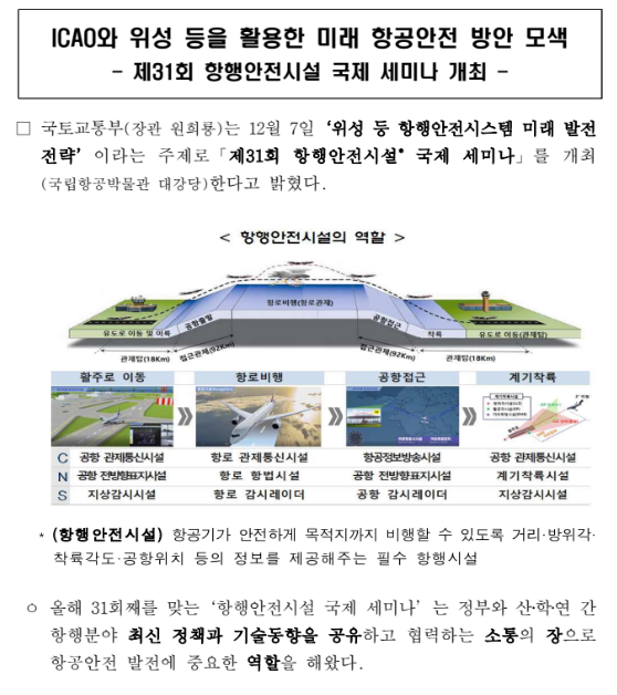제31회 항행안전시설 국제 세미나 개최(ICAO와 위성 등을 활용한 미래 항공안전 방안 모색)_국토교통부 제31회 항행안전시설 국제 세미나 개최(ICAO와 위성 등을 활용한 미래 항공안전 방안 모색)_국토교통부