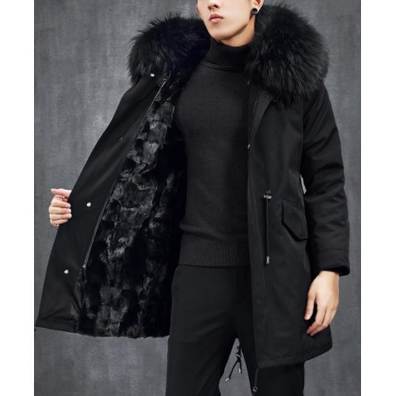 블랙 후드 퍼 야상 패딩 남성 안감퍼 내피분리 점퍼 겨울 따뜻한 사파리 미디 아우터 자켓