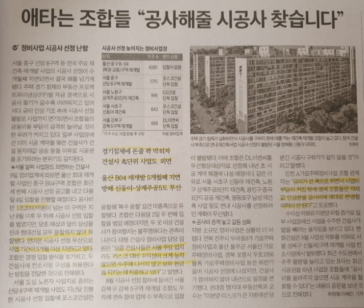  공사해줄 시공사가 없다..주택공급감소는 필연적 [20221210 경제신문기사 요약 및 생각]
