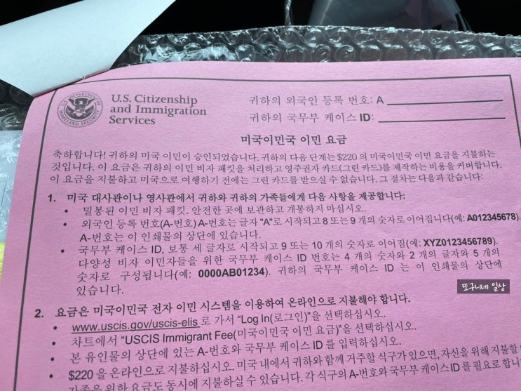  미국 NIW 영주권, 이민 비자 승인 후 이민 요금 납부하기