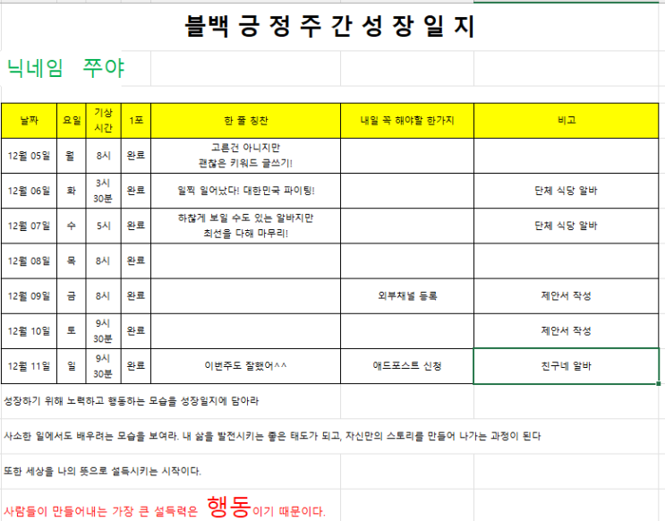  [블백] 네번째 주간성장일지(22. 12. 05~11) #028