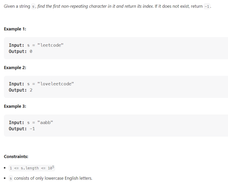 JAVA_First Unique Character in a String_LeetCode 387 : 네이버 블로그