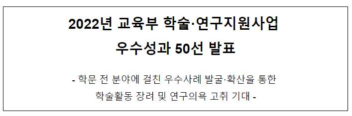 2022년 교육부 학술·연구지원사업 우수성과 50선 발표 2022년 교육부 학술·연구지원사업 우수성과 50선 발표