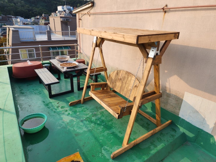  야외그네 설치 정원테이블 야외테이블세트 만들기