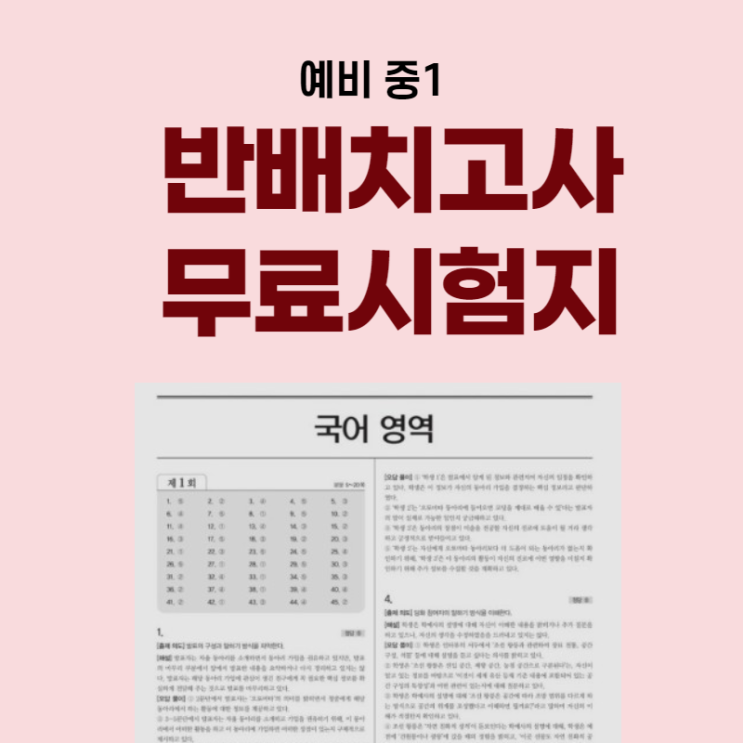  예비중1 중학교 반배치고사 시험지 무료 다운받기