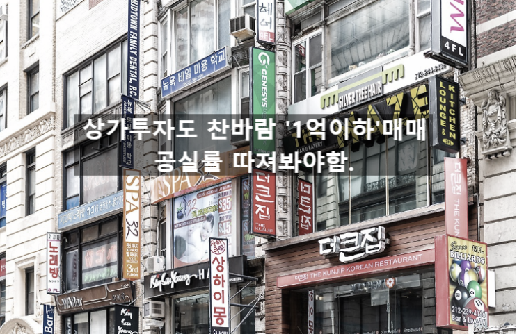  〔슬기로운창업스크랩〕상가투자도 '1억 이하'매매만 증가. 싼것 찾지말고 '공실률'확인 필수