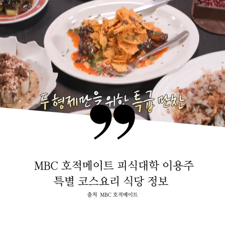  호적메이트 피식대학 개그맨 이용주 이용기 형제 용산 홍대 단골 맛집 정보 닭요리 닭오마카세 특별 코스요리 방어세비체 오목이피클 장작통닭 대파구이 마라비빔면 닭개장 볶음메밀아이스크림