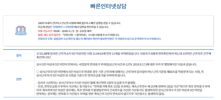  5인미만 사업장 연차휴가, 노무사가 알려드립니다