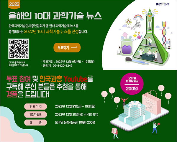 올해의 10대 과학기술뉴스 투표이벤트(문상 1만원 200명)추첨 올해의 10대 과학기술뉴스 투표이벤트(문상 1만원 200명)추첨