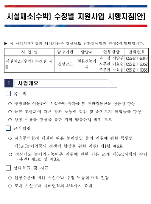 [경남] 2023년 시설채소(수박ㆍ멜론ㆍ참외) 수정벌 지원사업 신청 접수 공고