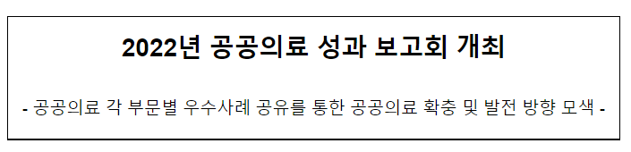 2022년 공공의료 성과 보고회 개최 2022년 공공의료 성과 보고회 개최