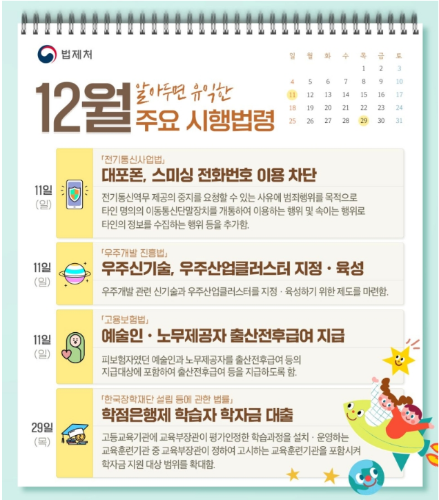 알아두면 유익한 12월 주요 시행법령(대포폰, 스미싱 전화번호 이용 차단 등)_법제처