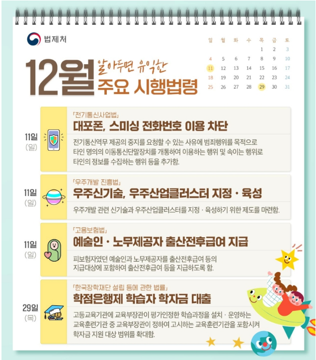 알아두면 유익한 12월 주요 시행법령(대포폰, 스미싱 전화번호 이용 차단 등)_법제처 알아두면 유익한 12월 주요 시행법령(대포폰, 스미싱 전화번호 이용 차단 등)_법제처
