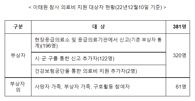 이태원 참사 의료비 지원 대상자_행정안전부 이태원 참사 의료비 지원 대상자_행정안전부