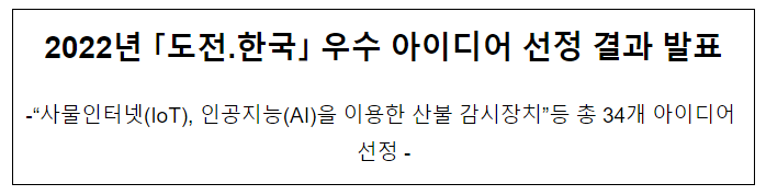 2022년 ｢도전.한국｣ 우수 아이디어 선정 결과 발표