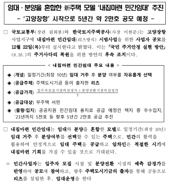 임대·분양을 혼합한 新주택 모델 ‘내집마련 민간임대’ 추진_국토교통부 임대·분양을 혼합한 新주택 모델 ‘내집마련 민간임대’ 추진_국토교통부