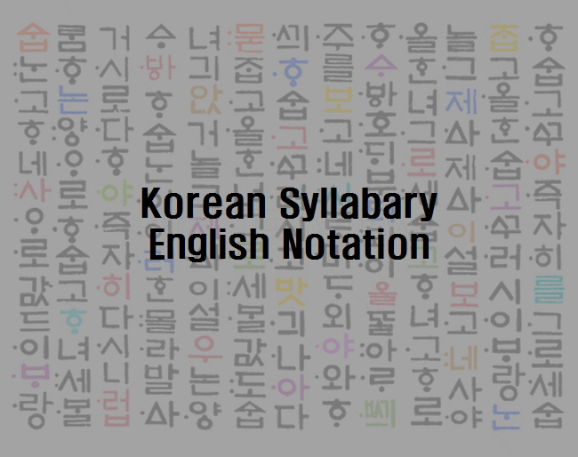  Korean Represent Syllabary-Hangeul English Notation
