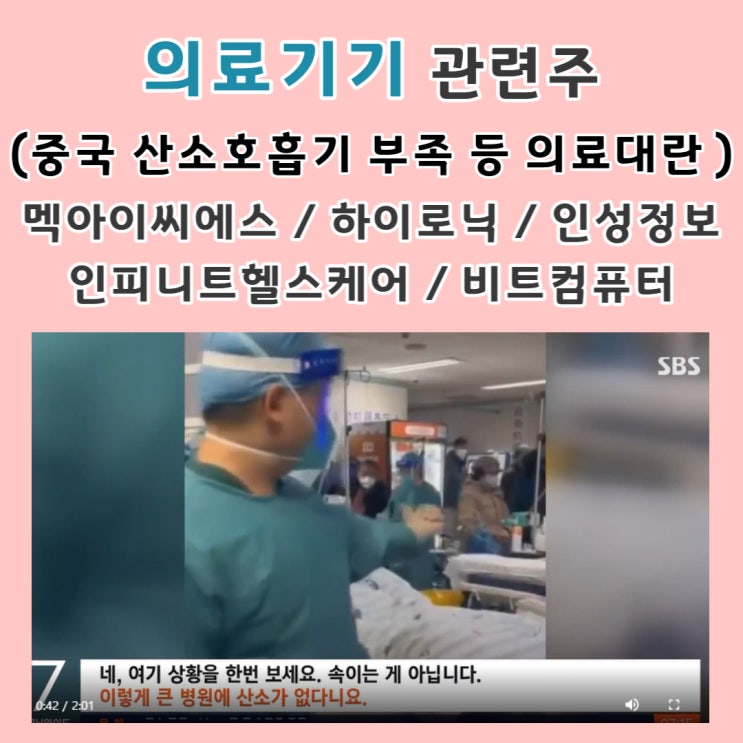  의료기기 관련주 (중국 산소호흡기 부족 등 의료대란 관련주) 멕아이씨에스 / 하이로닉 / 인피니트헬스케어 / 비트컴퓨터 / 인성정보