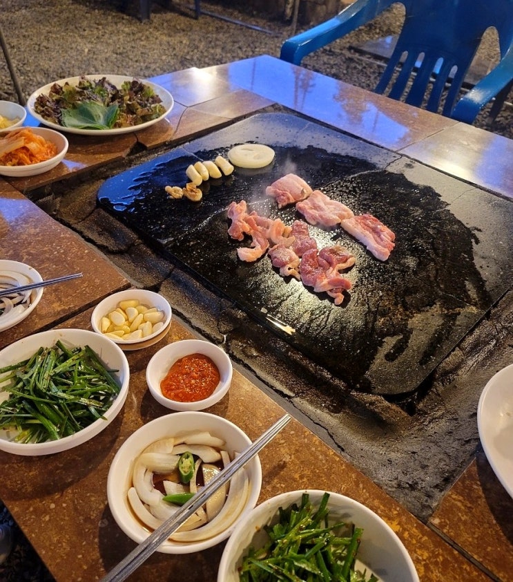  구미 칠곡 맛집, 약샘골가든(돌판구이, 장작구이, 오리, 삼겹살)