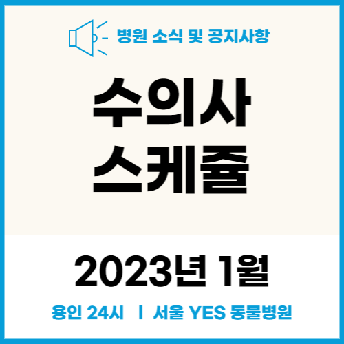 연중무휴 24시 서울YES동물병원 _ 1월 수의사 스케줄 (용인 분당 수원 동물병원)