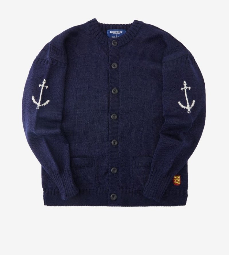[의류] 건지울른스 (Guernsey Woollens) x 오에이엠 팩토리 (OAM.factory) 피셔맨 가디건 네이비 더블 ....