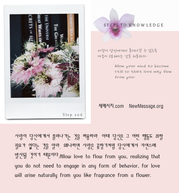 제 206 계단: 사랑이 지금 나에게서 흘러나간다 Love is flowing from me now. 제 206 계단: 사랑이 지금 나에게서 흘러나간다 Love is flowing from me now.