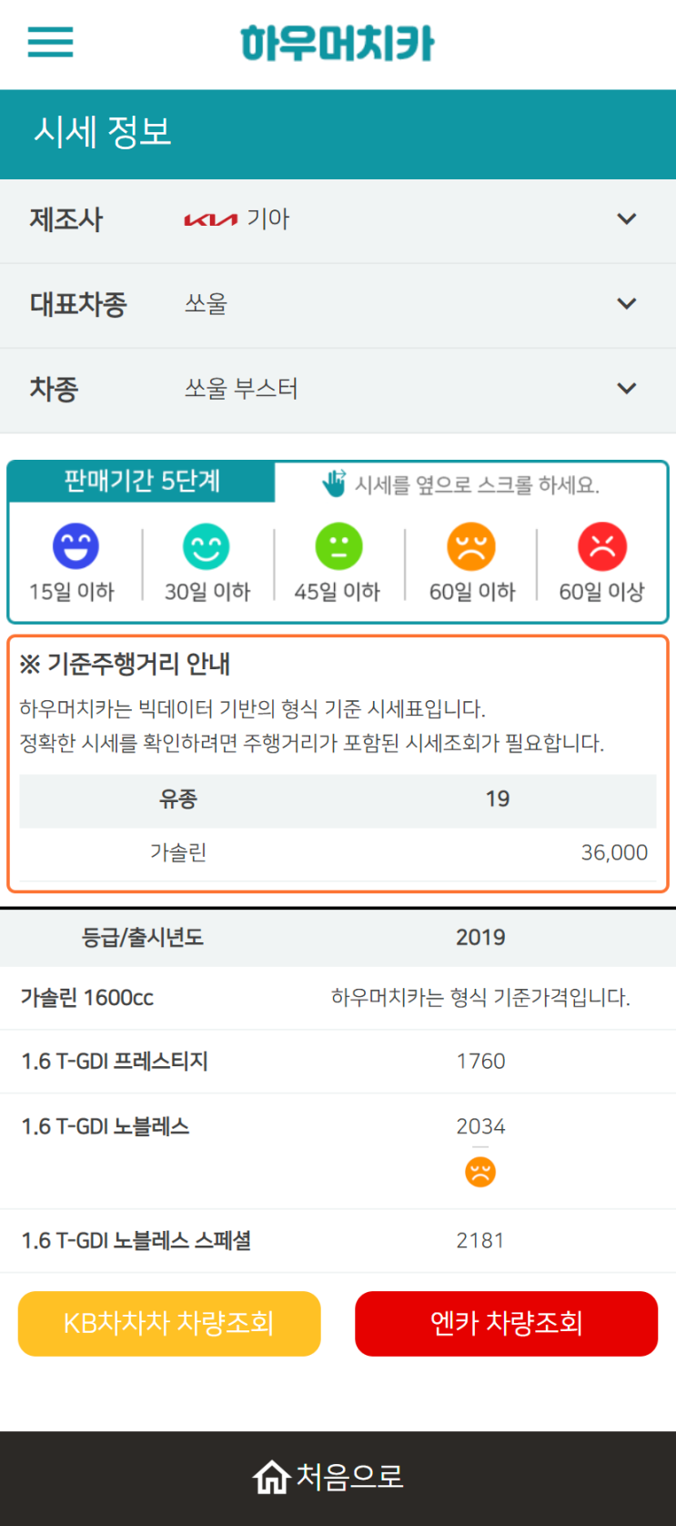 하우머치카 2022년 12월 쏘울 부스터 중고차시세.가격표