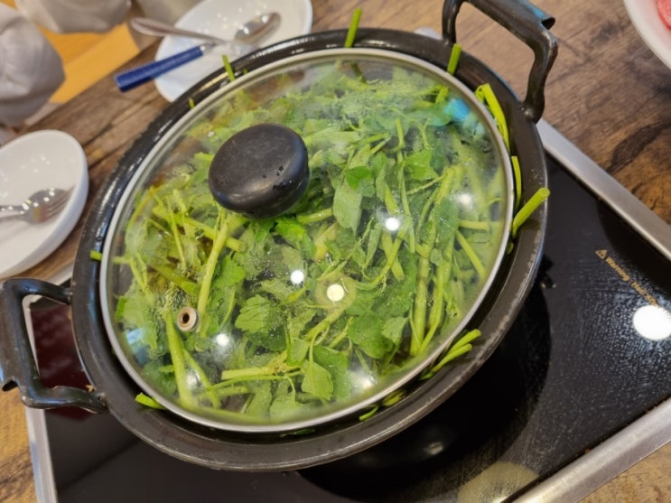  경주 용강동 등촌 샤브 칼국수 식당 미나리 가득 샤브샤브 얼큰 매콤하게 맛있다.