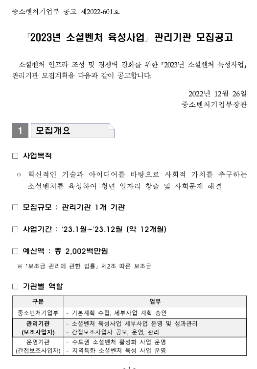 2022년 소셜벤처 육성사업 보조사업자 모집 연장 공고 2022년 소셜벤처 육성사업 보조사업자 모집 연장 공고