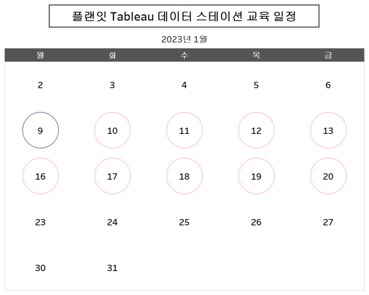 [플랜잇 파트너스] 2023년 1월, Tableau 정기 교육 일정 안내