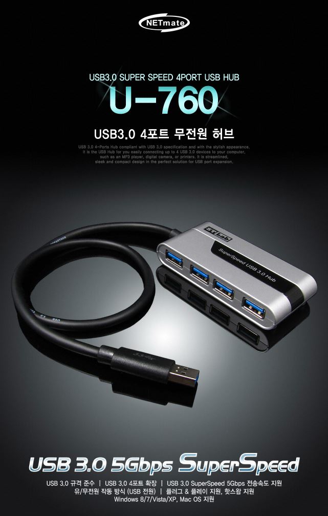  무전원 USB허브  강원전자 NETmate U-760 (4포트/USB 3.0) 내돈내산 후기