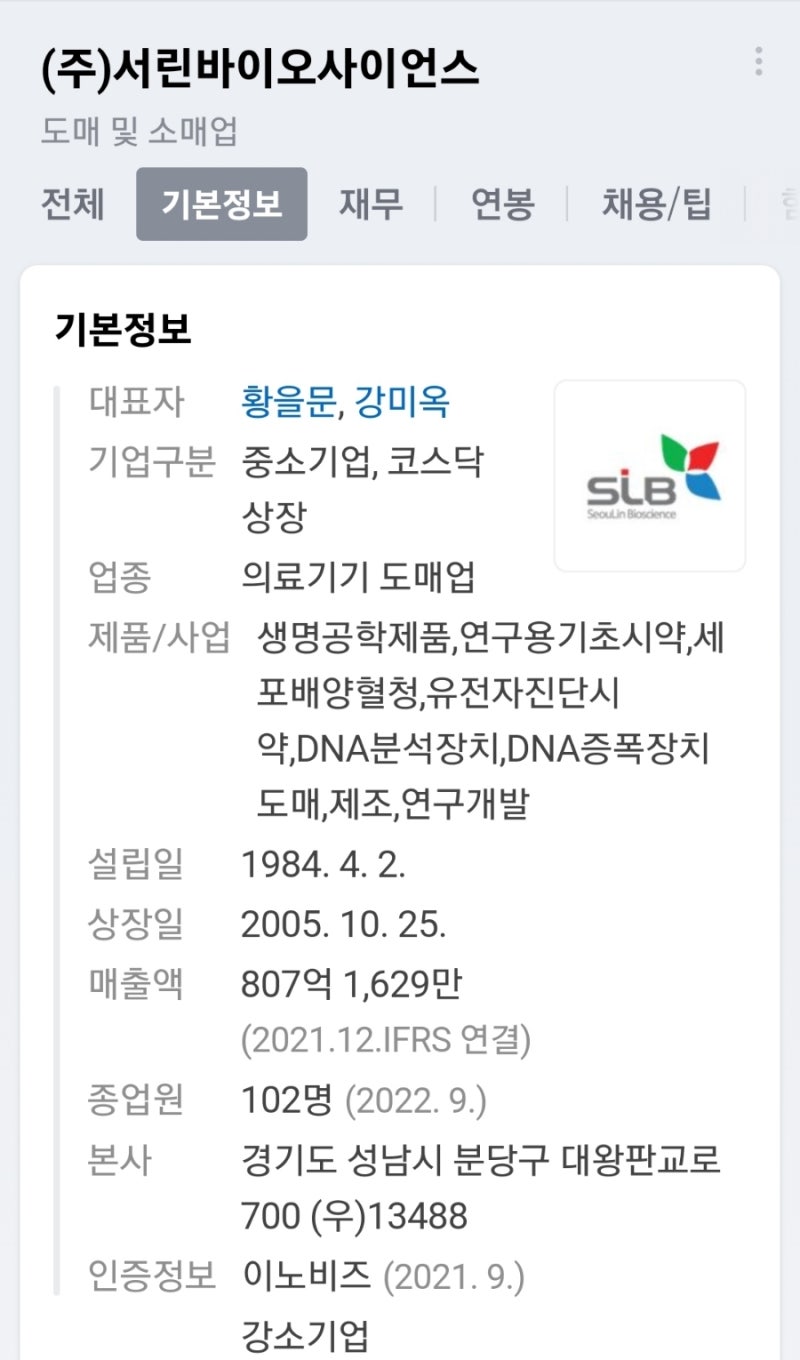 서린바이오 (코스닥 038070) : 네이버 블로그