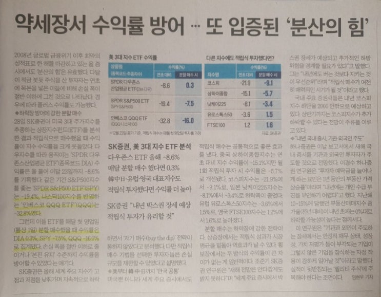  분산투자는 투자의 기본 [2022년 12월 29일 경제신문기사 요약 및 생각]