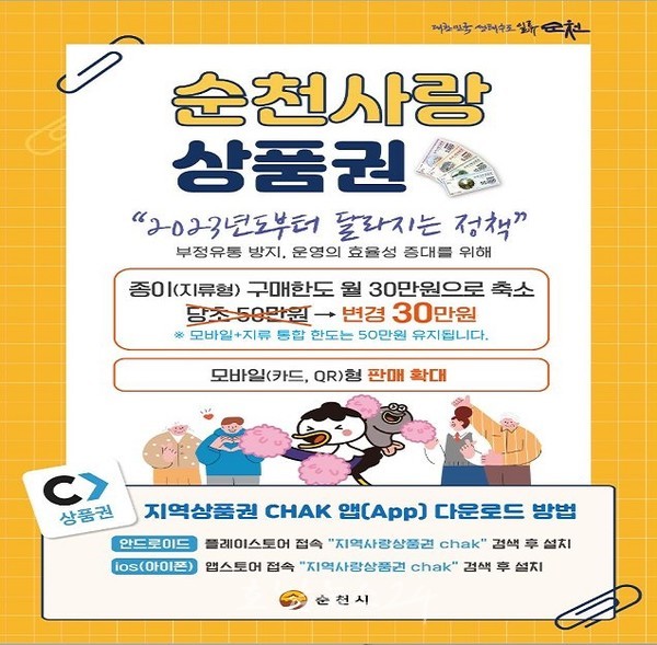  순천시, 2023년 1월 1일부터 순천사랑상품권 10% 특별할인판매