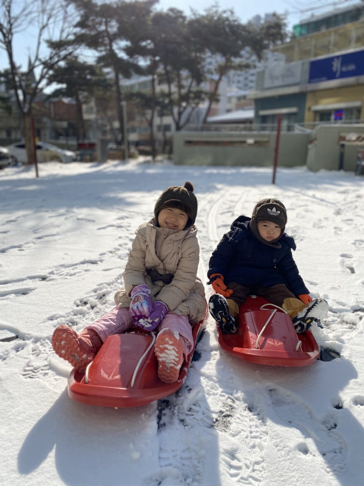  눈 오던 날, 눈사람, 눈썰매, 눈오리 만들며 놀다가 감기 걸린 날