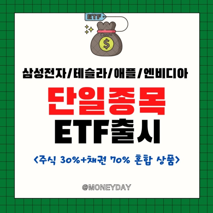  [단일종목 ETF] 주식+채권 혼합하여 퇴직연금 투자자에 적합(ft. 삼성전자/테슬라/애플/엔비디아)