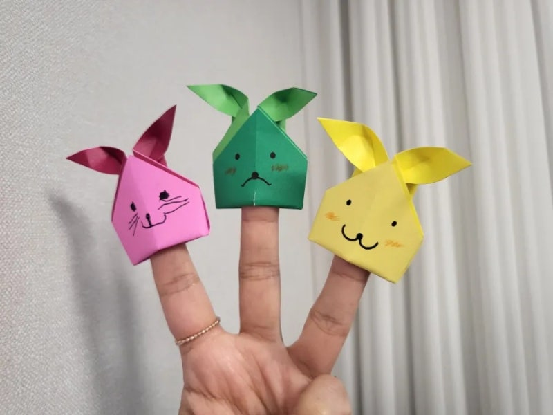 쉬운 종이접기:토끼 종이접기/토끼 색종이접기/토끼 손가락 인형 접기(접는 방법, 동영상)