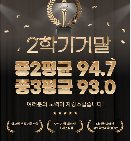  정이조영어학원 당산캠퍼스 2학기 기말고사 결과를 자랑합니다^^