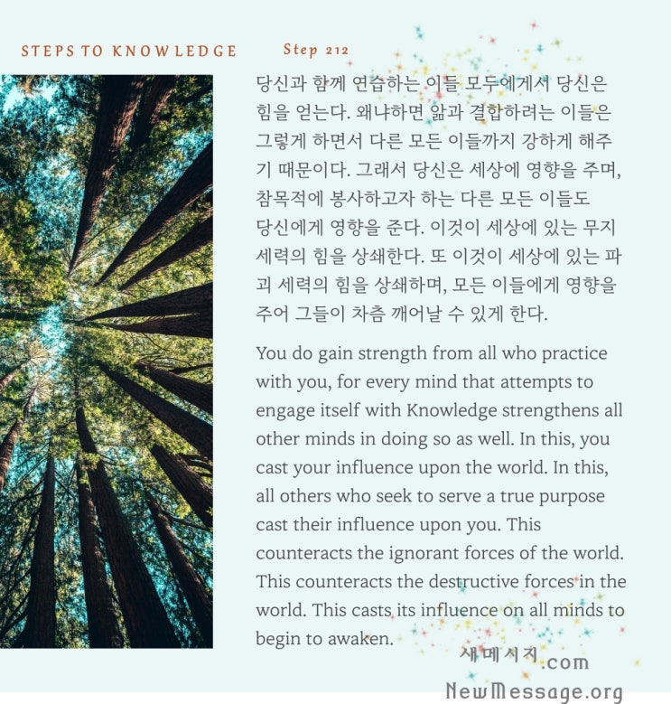 제 212 계단: 나와 함께 연습하는 이들 모두에게서 나는 힘을 얻는다 I gain strength from all who practice with me. 제 212 계단: 나와 함께 연습하는 이들 모두에게서 나는 힘을 얻는다 I gain strength from all who practice with me.