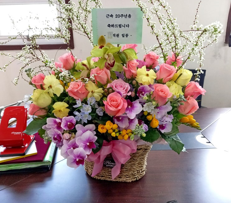  20년 근속을 축하하는 꽃바구니[일산 꽃집, 주엽 꽃집, 킨텍스 꽃집, 주엽 플라워]
