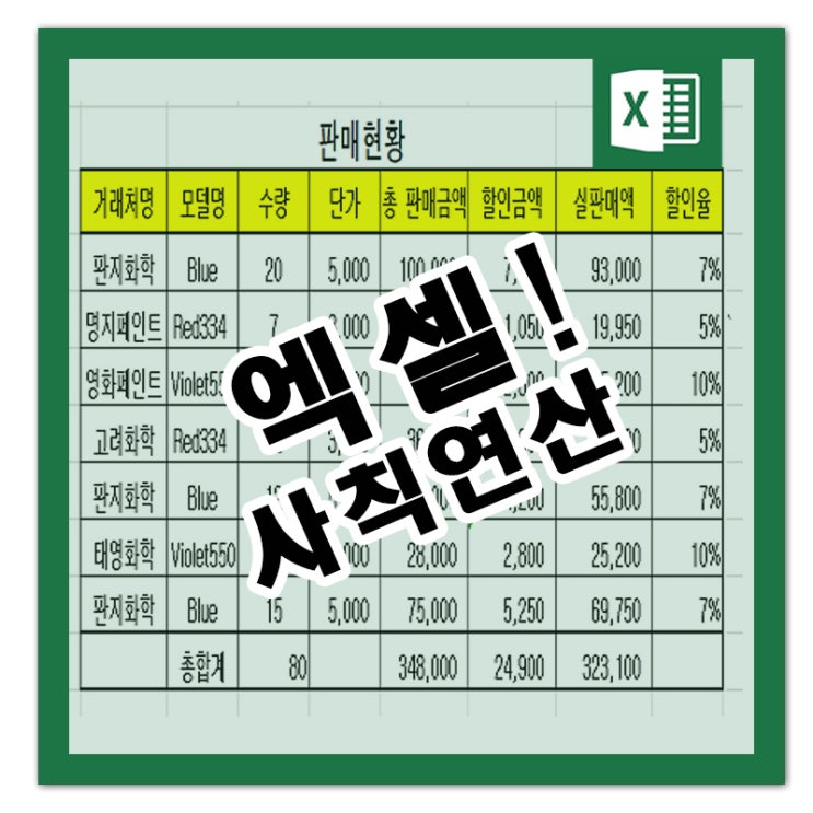  [엑셀초보자]를 위한 곱하기  더하기 사칙연산 마스터 하기