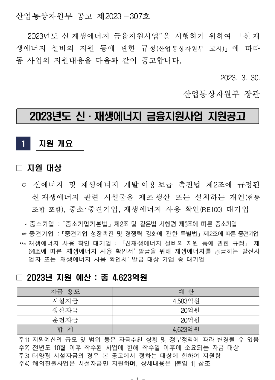 시설자금(2023년 신ㆍ재생에너지 금융지원사업 지원 공고) 시설자금(2023년 신ㆍ재생에너지 금융지원사업 지원 공고)