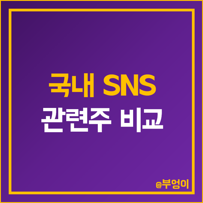 국내 SNS 관련주 비교 : 갤럭시아머니트리 젬백스링크 아프리카TV 이루온 유엔젤 가비아 인포뱅크 NHN벅스 카카오 네이버 NAVER 주식 주가 PER PBR 배당금 시가총액 순위