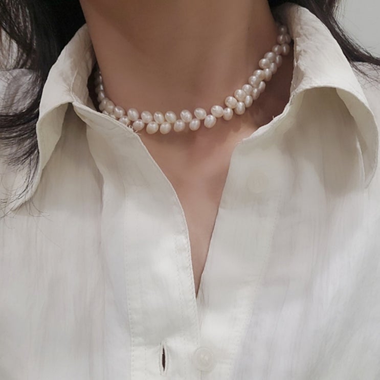  못난이담수 레이어드 초커 천연 담수 진주목걸이 기념일