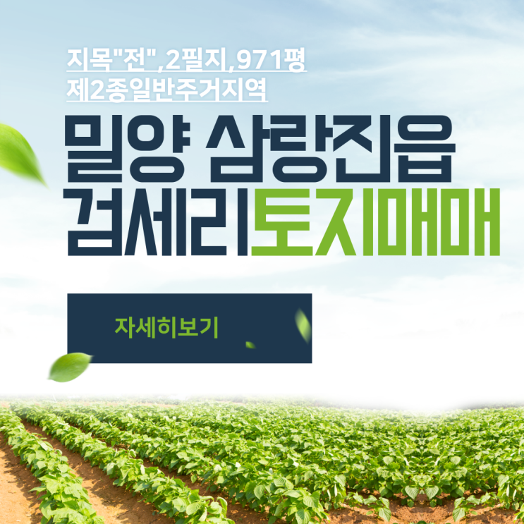  밀양 토지 삼랑진읍 검세리 왕복4차선  도로접 개발하기 좋은 제2종일반주거지역 매매