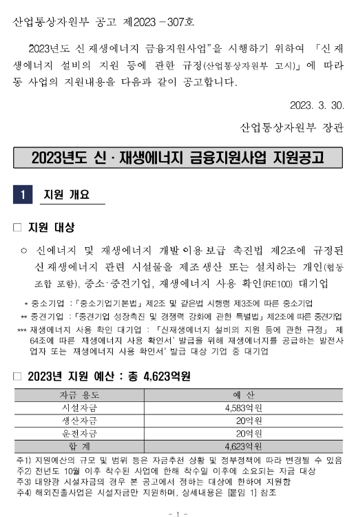 생산자금(2023년 신ㆍ재생에너지 금융지원사업 지원 공고) 생산자금(2023년 신ㆍ재생에너지 금융지원사업 지원 공고)