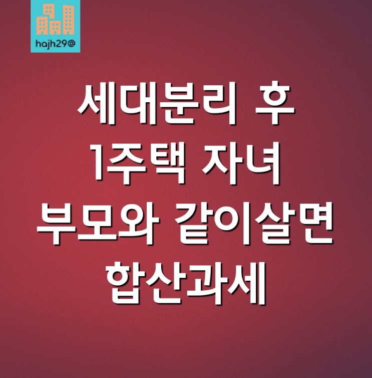  세대분리 후 1주택 자녀 부모와 같이 살면 보유 주택 합산과세