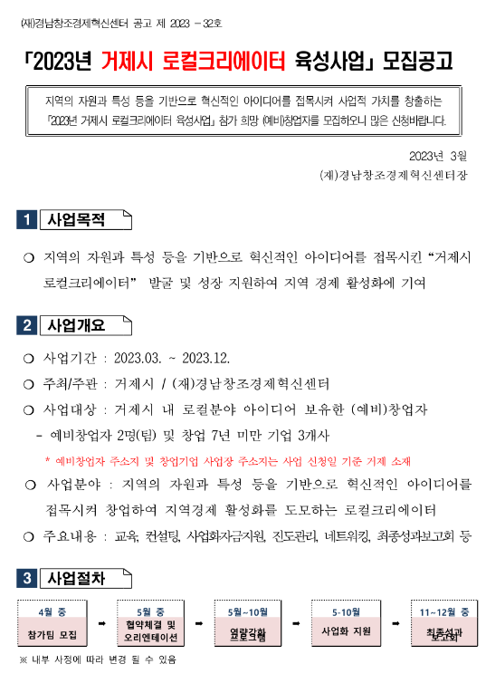 [경남] 거제시 2023년 로컬크리에이터 육성사업 모집 공고