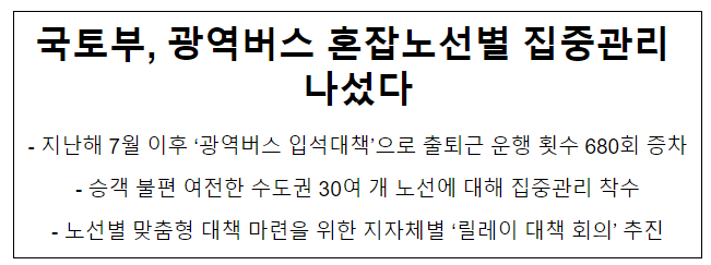 국토부, 광역버스 혼잡노선별 집중관리 나섰다 국토부, 광역버스 혼잡노선별 집중관리 나섰다